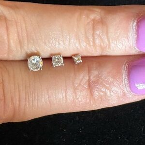 3 Pairs of Elegant Sterling Silver Cubic Zirconia Stud Earrings Set